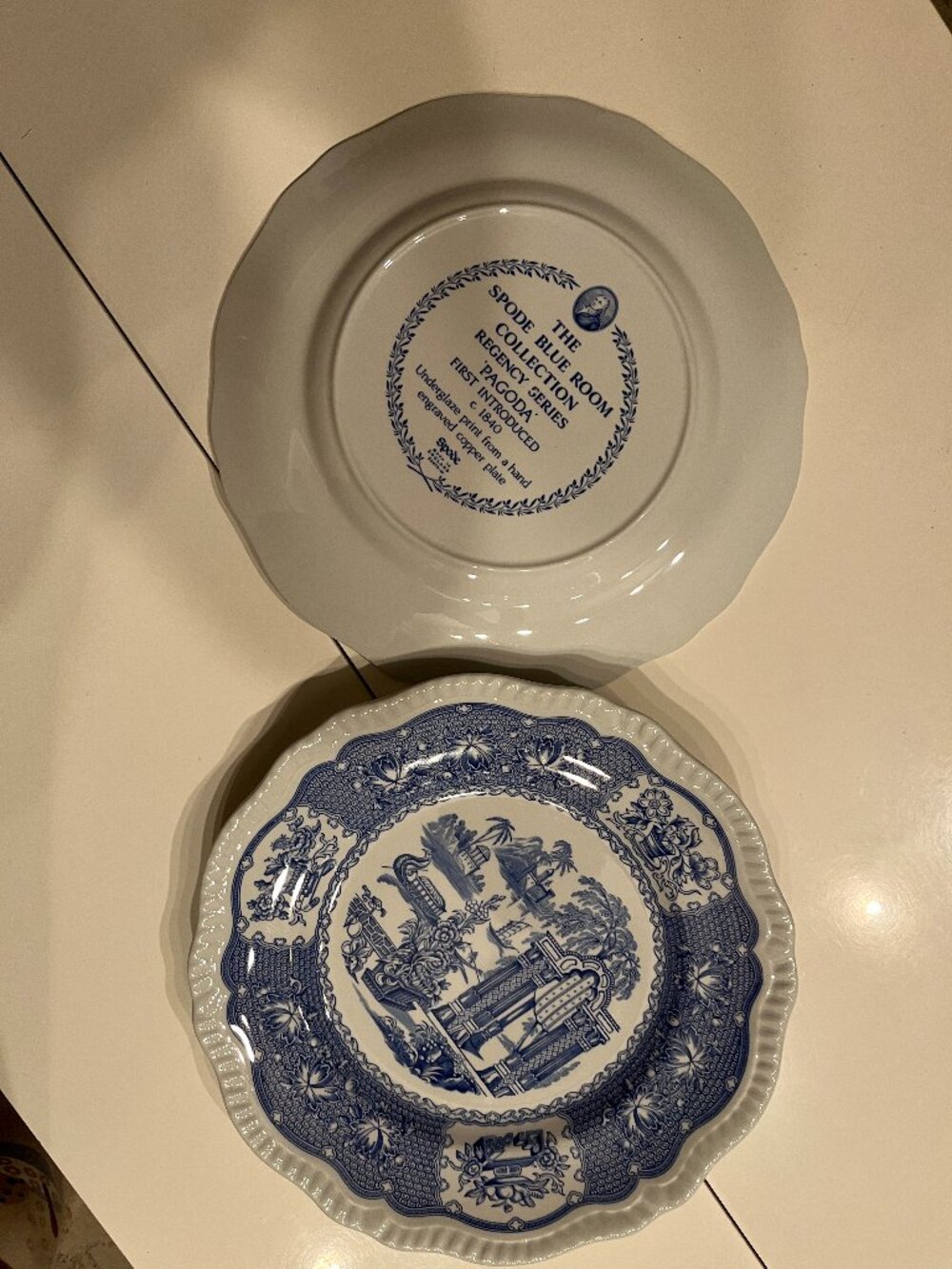 Spode Blue Room Pagoda Transferware Set of TWO Plates